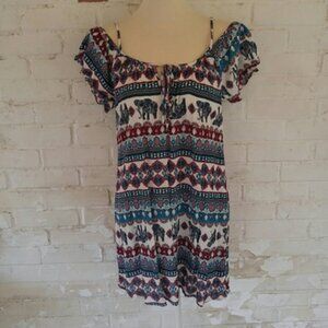 NWT Pink, blue, white cold shoulder dress size small